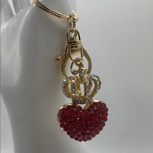 Gold and Red Heart Crown Keychain